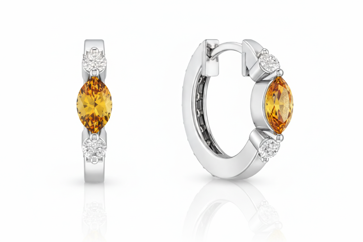 Citrine Marquise Hoop Earring in 925 Sterling Silver 5x3 MM 1 -ct.