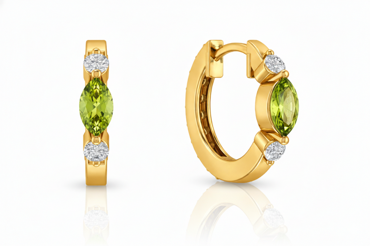 Peridot Marquise Hoop Earring in 925 Sterling Silver 5x3 MM 1 -ct.