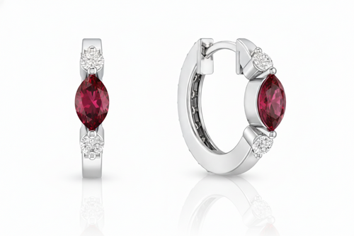 Ruby Marquise Hoop Earring in 925 Sterling Silver 5x3 MM 1 -ct.