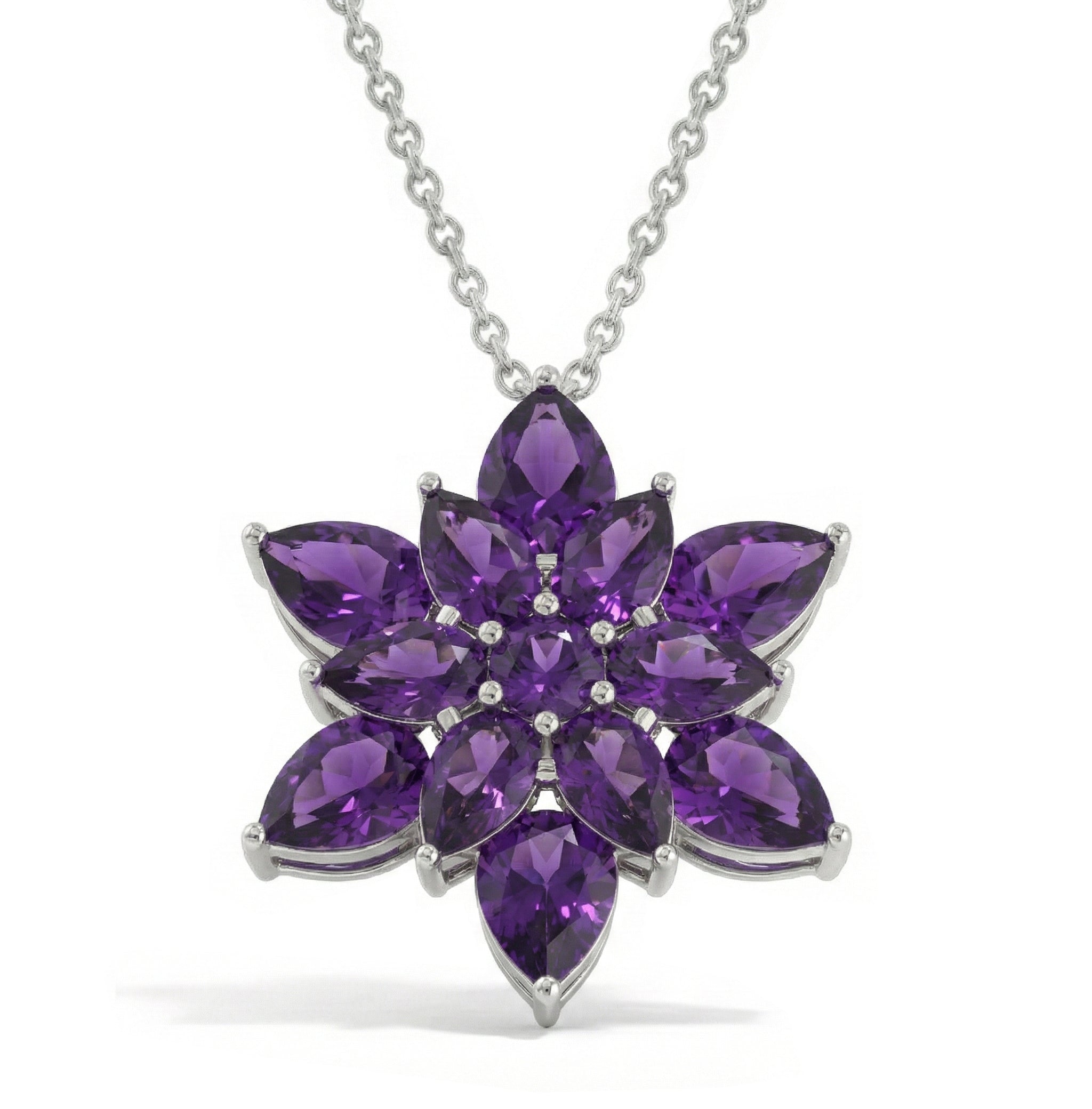 Amethyst Pear Floral Pendant Necklace in 925 Sterling Silver 5.70ct