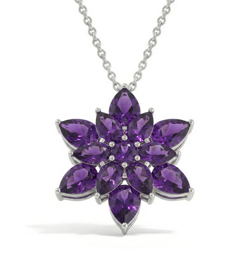 Amethyst Pear Floral Pendant Necklace in 925 Sterling Silver 5.70ct