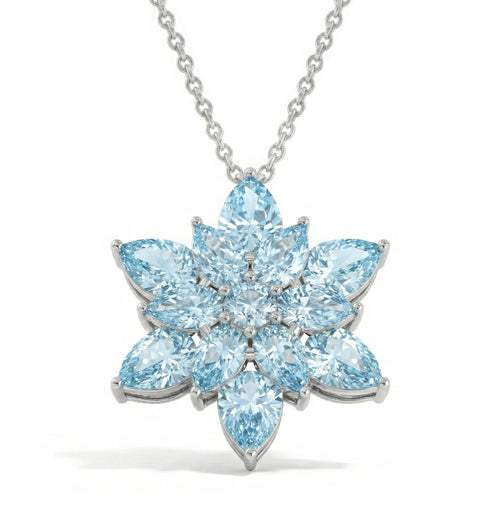 Best Aquamarine Pear Floral Pendant Necklace in 925 Sterling Silver 5.70ct