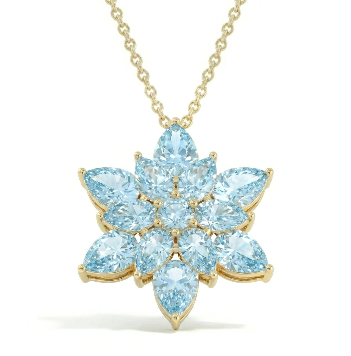 Best Aquamarine Pear Floral Pendant Necklace in 925 Sterling Silver 5.70ct