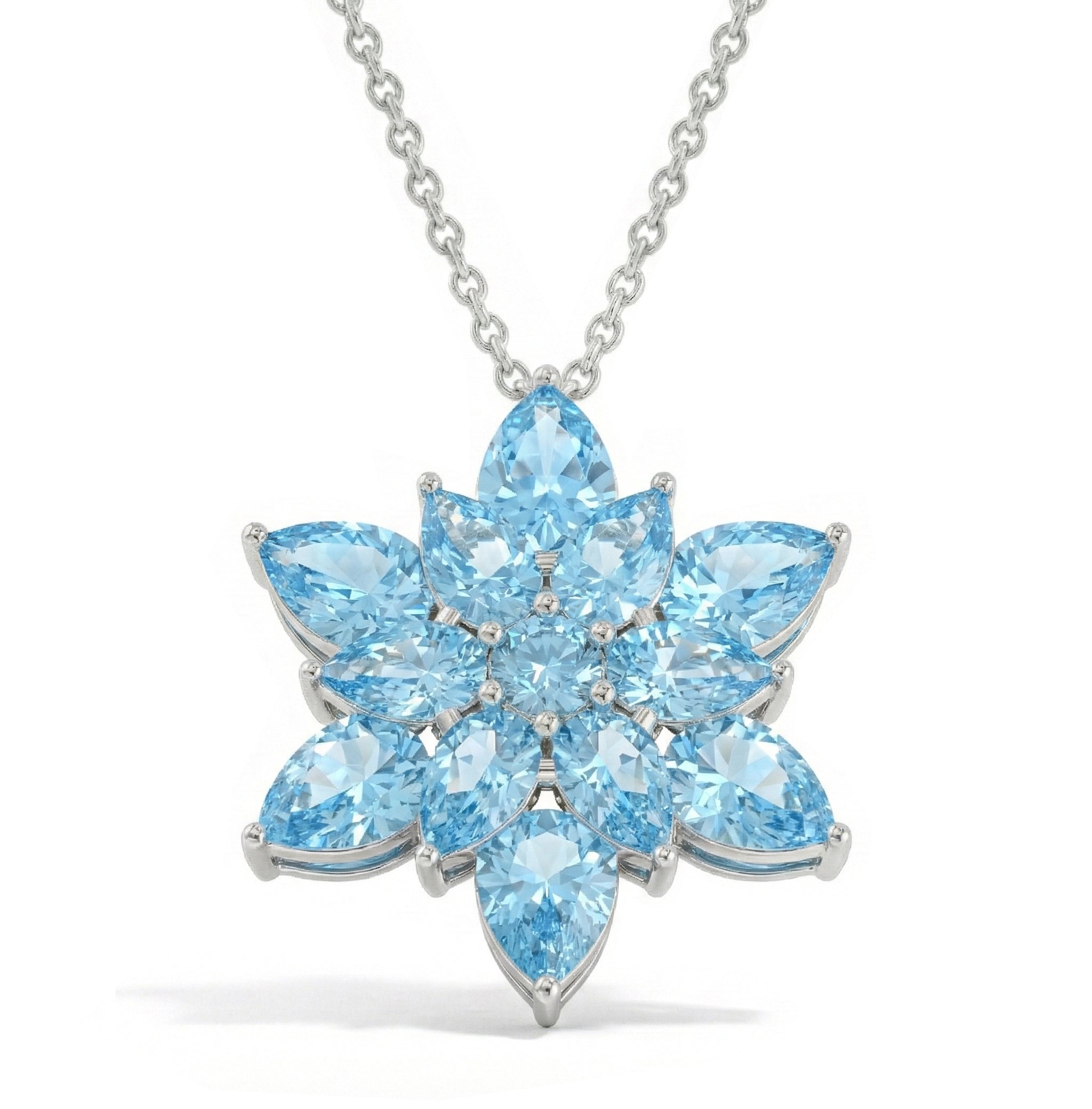 Blue Topaz Pear Floral Pendant Necklace in 925 Sterling Silver 5.70ct