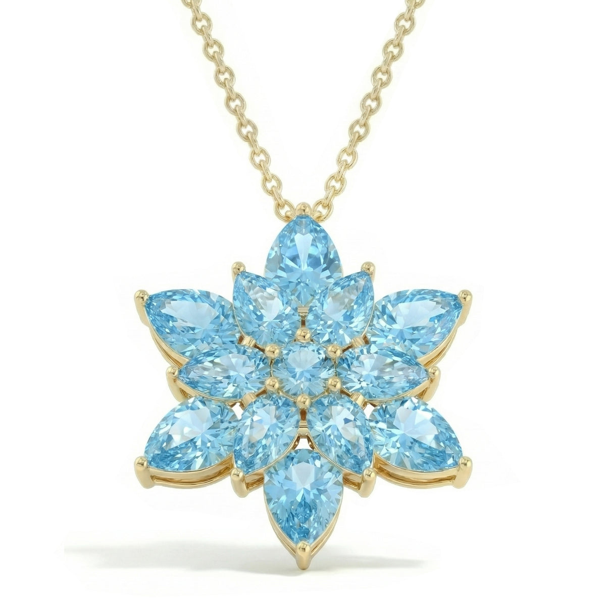 Blue Topaz Pear Floral Pendant Necklace in 925 Sterling Silver 5.70ct