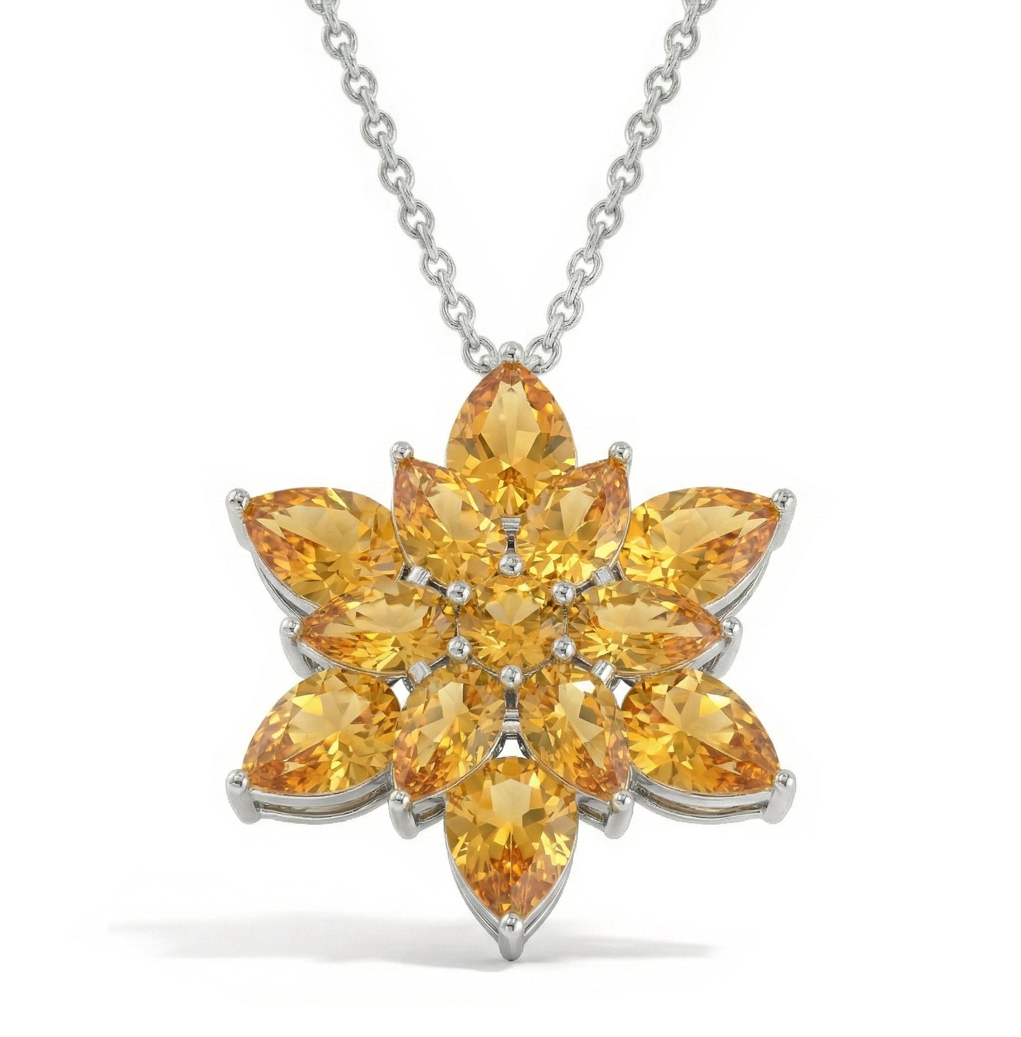 Citrine Pear Floral Pendant Necklace in 925 Sterling Silver 5.70ct