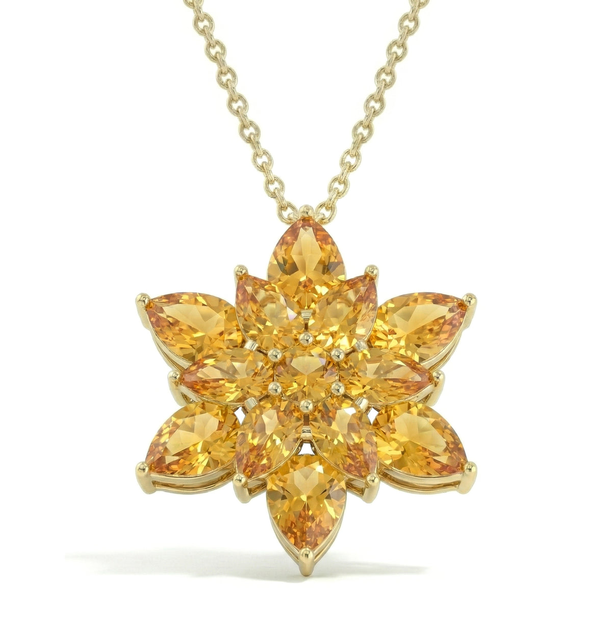 Citrine Pear Floral Pendant Necklace in 925 Sterling Silver 5.70ct