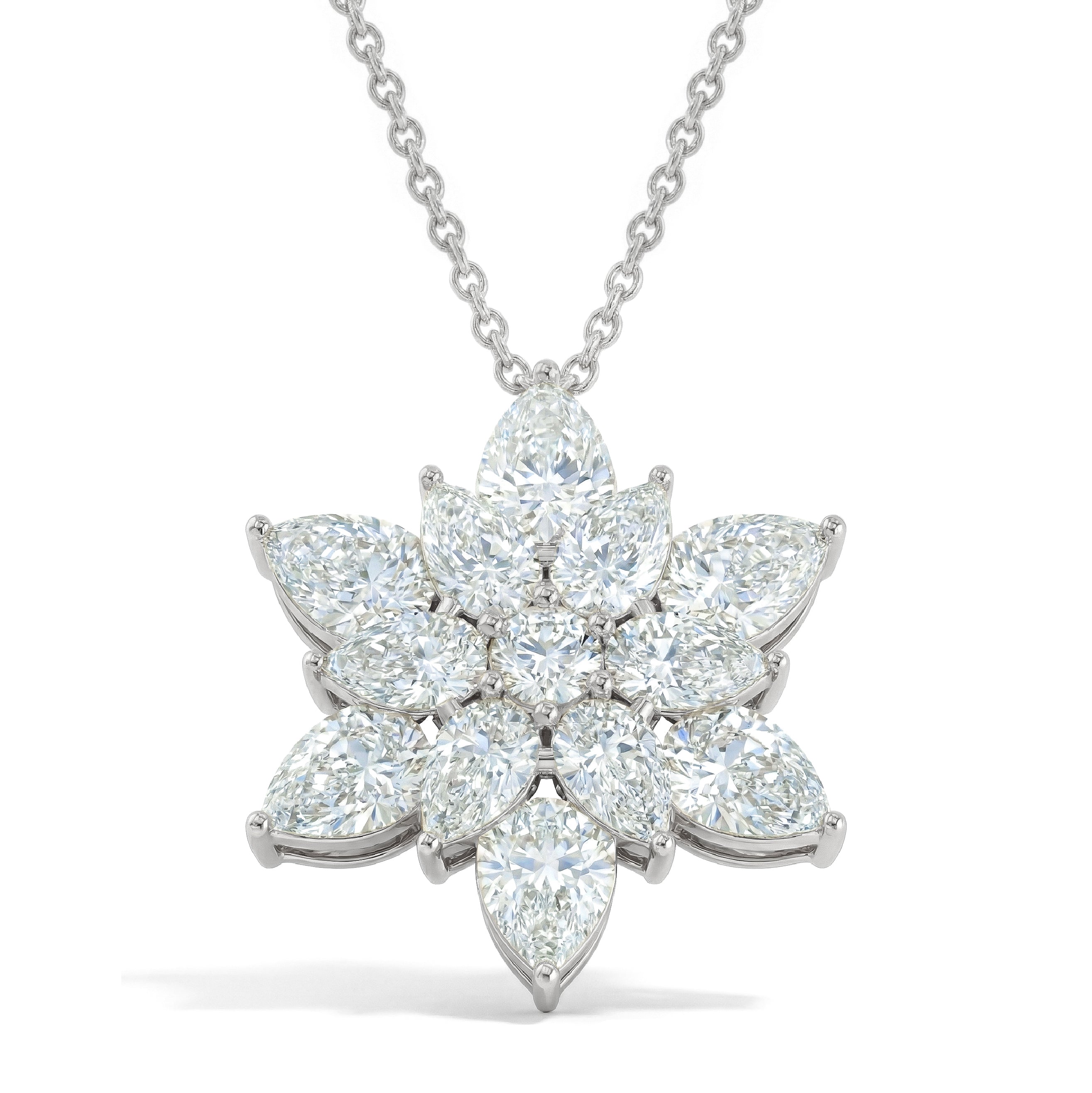 Simulated Diamond Pear Floral Pendant Necklace in 925 Sterling Silver 5.70ct