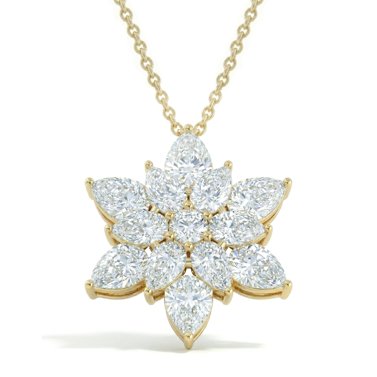 Simulated Diamond Pear Floral Pendant Necklace in 925 Sterling Silver 5.70ct