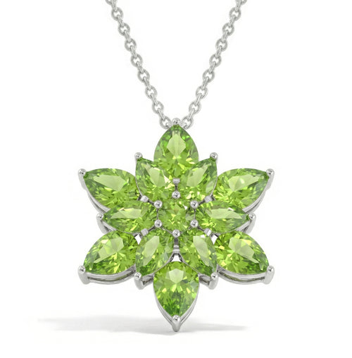 Peridot Pear Floral Pendant Necklace in 925 Sterling Silver 5.70ct