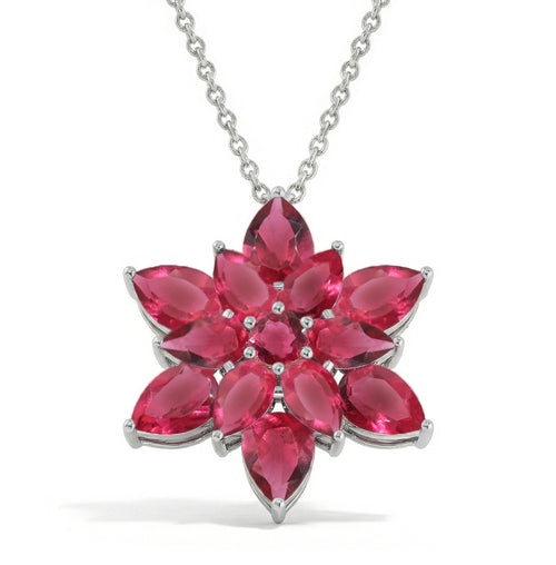 Pink Tourmaline Pear Floral Pendant Necklace in 925 Sterling Silver 5.70ct