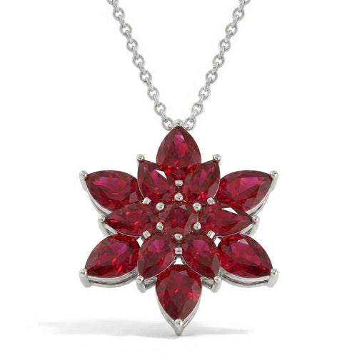 Ruby Pear Floral Pendant Necklace in 925 Sterling Silver 5.70ct