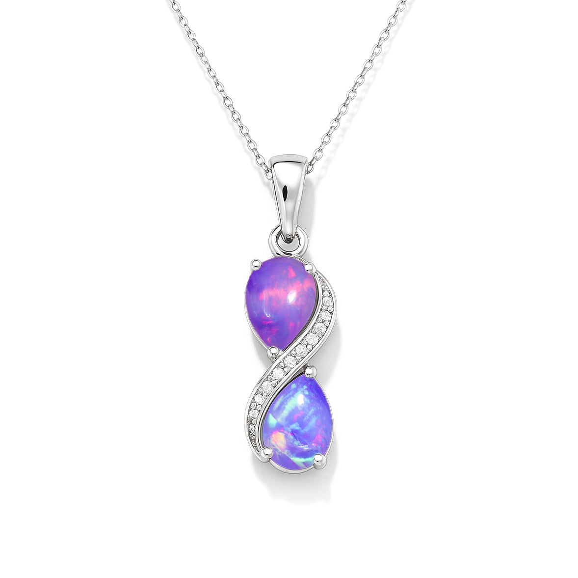 Lavender Opal Pear Infinity Pendant Necklace in Premium 925 Sterling Silver