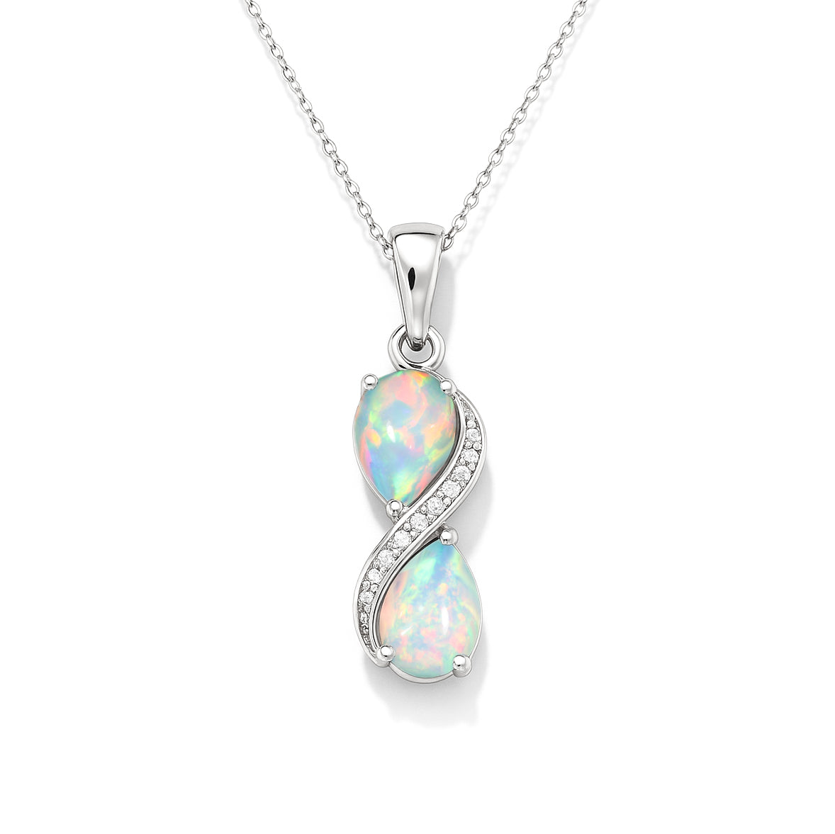 White Opal Pear Infinity Pendant Necklace in Premium 925 Sterling Silver