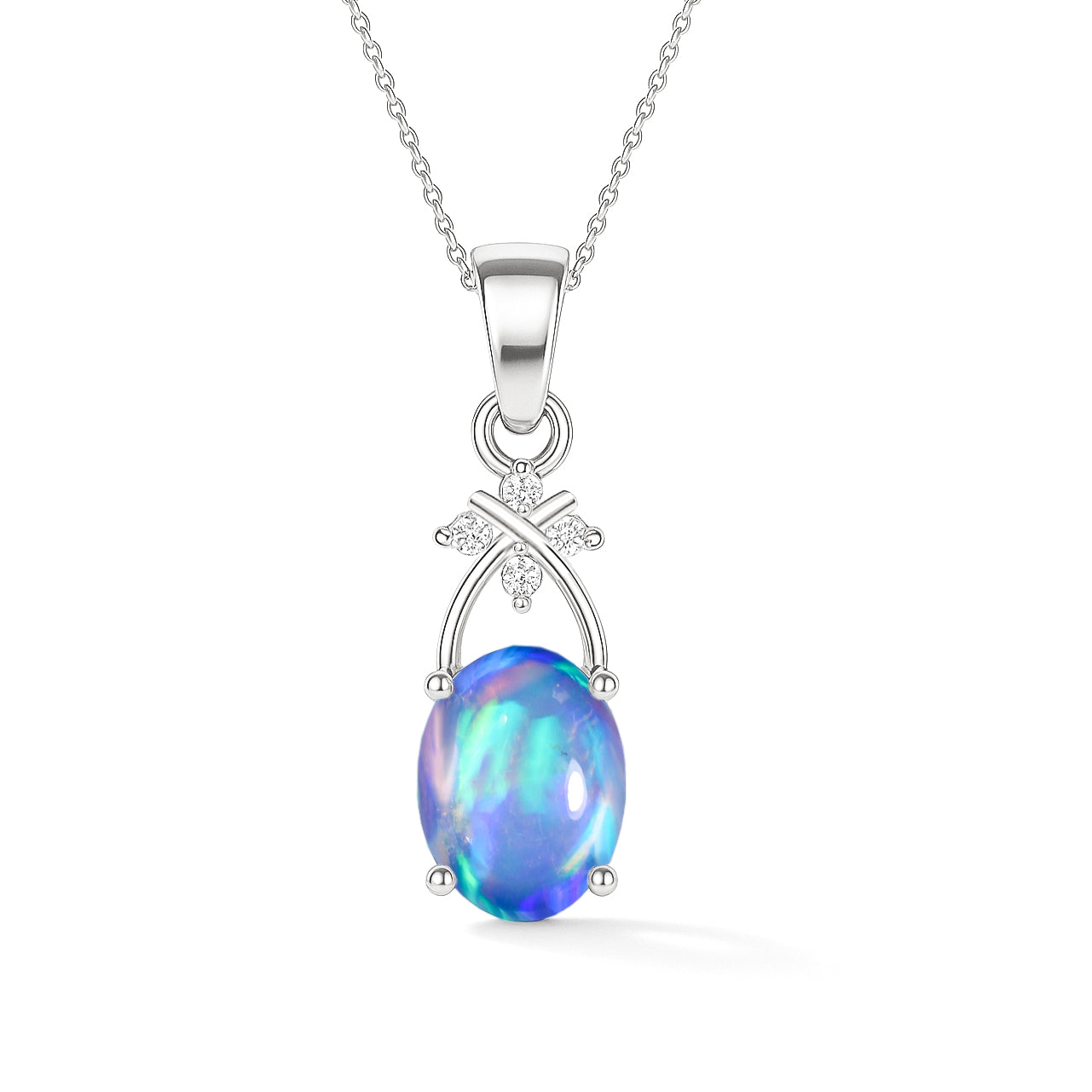 Elegant Blue Opal Oval Solitaire Pendant Necklace in 925 Sterling Silver 1.20 Ct