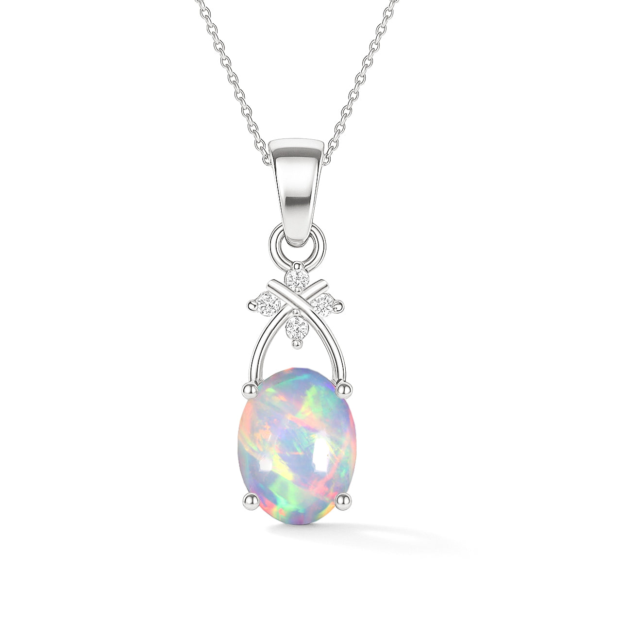 Elegant White Opal Oval Solitaire Pendant Necklace in 925 Sterling Silver 1.20 Ct