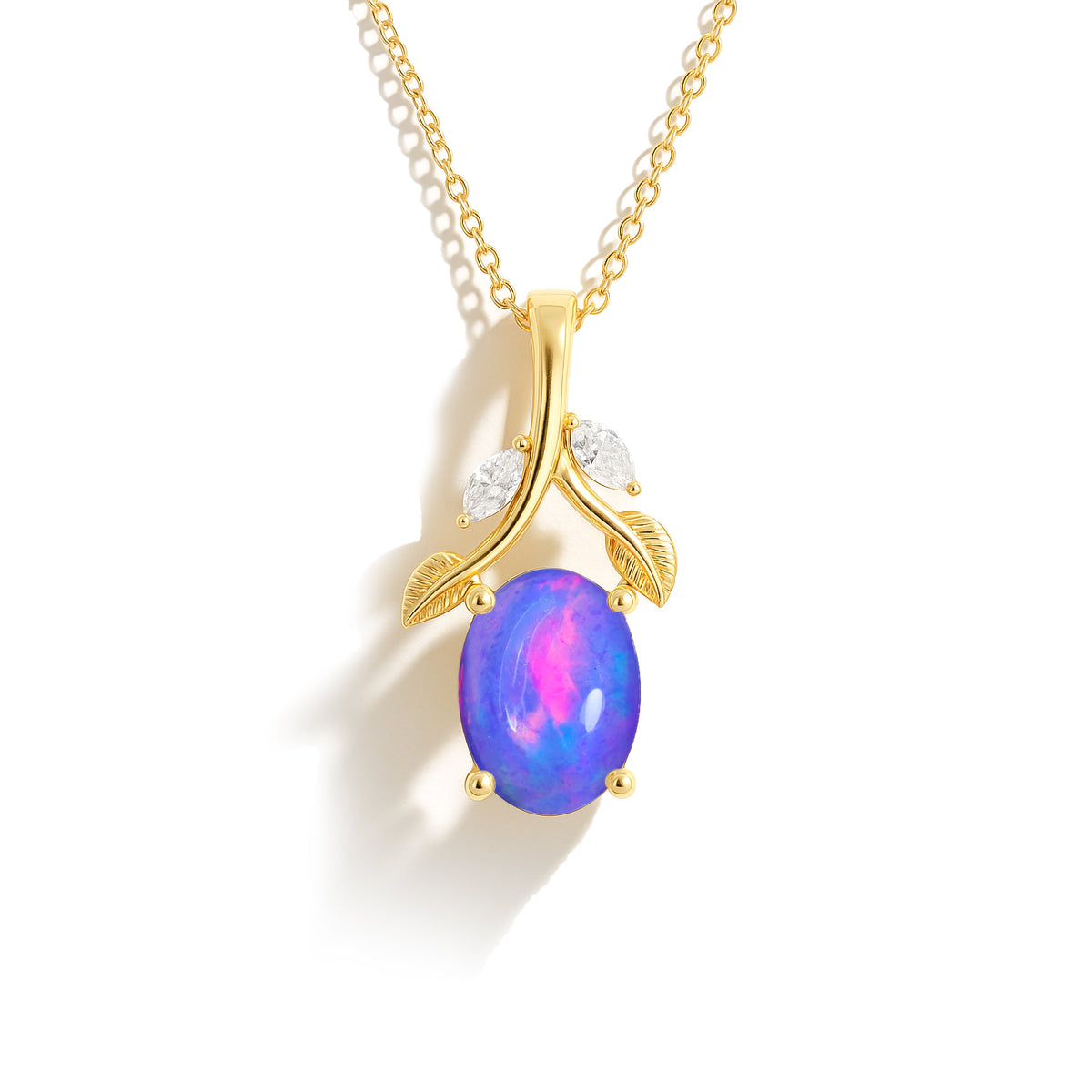 Elegant Lavender Opal Oval Leaf Design Pendant in 925 Silver