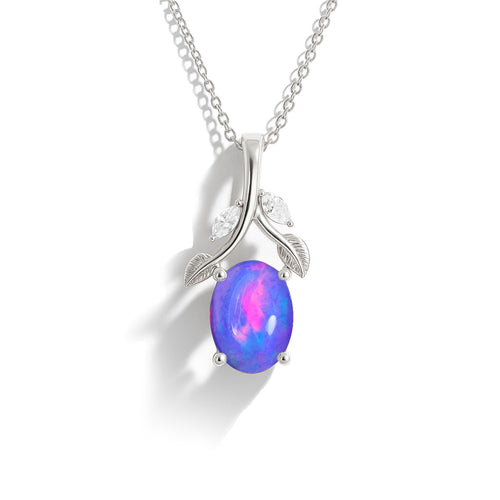 Elegant Lavender Opal Oval Leaf Design Pendant in 925 Silver