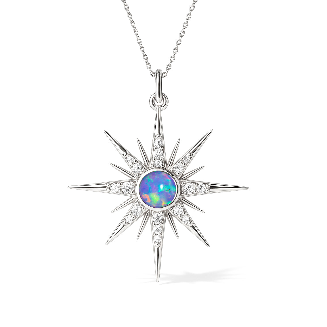 Stunning Blue Opal Round Halo Pendant Necklace for Women Silver 925