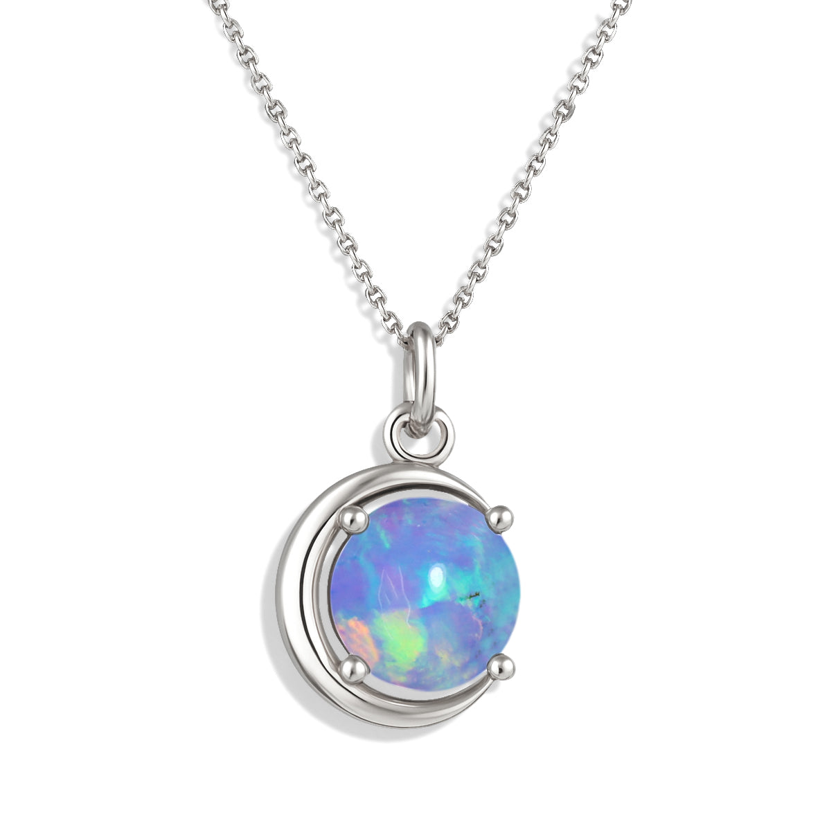 Blue Opal 8mm Round Solitaire Pendant Necklace 925 Sterling Silver Jewelry