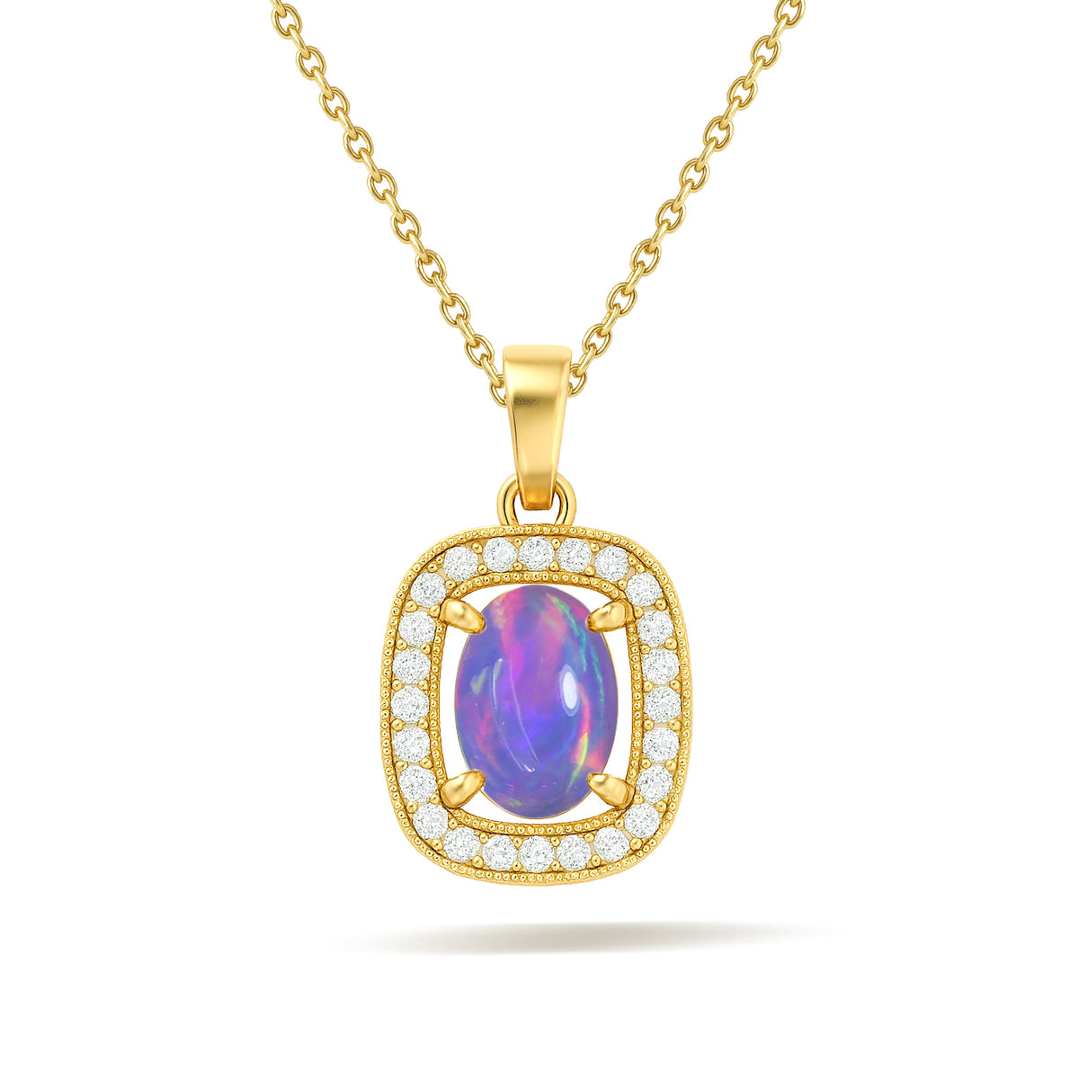 Lavender Opal 9x7mm Oval Halo Pendant Necklace in 925 Silver Chain