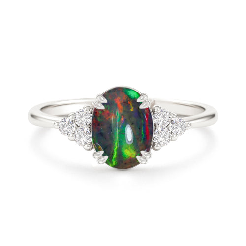 925 Sterling Silver Black Opal Oval Solitaire Ring Fine Jewelry