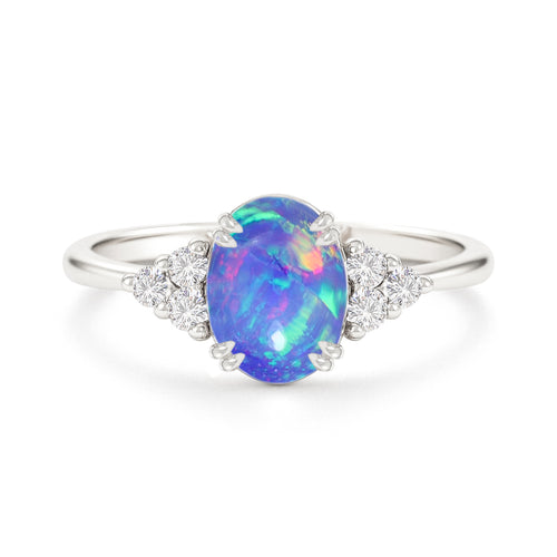 925 Sterling Silver Blue Opal Oval Solitaire Ring Fine Jewelry