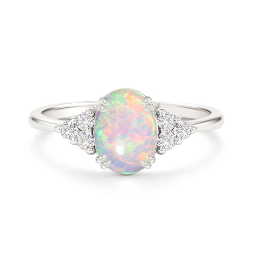 925 Sterling Silver White Opal Oval Solitaire Ring Fine Jewelry