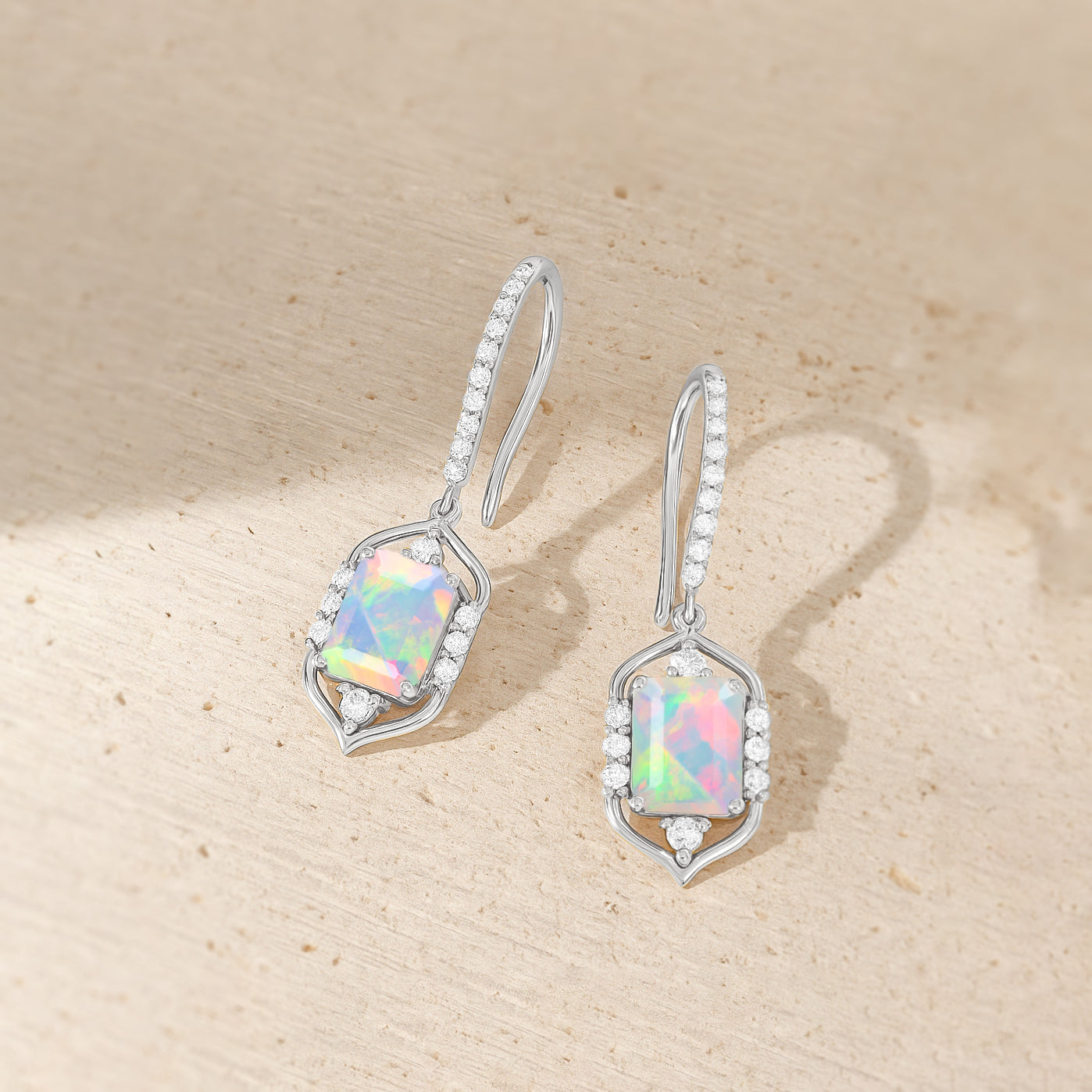White Opal Gemstone Drop and Dangle Earrings