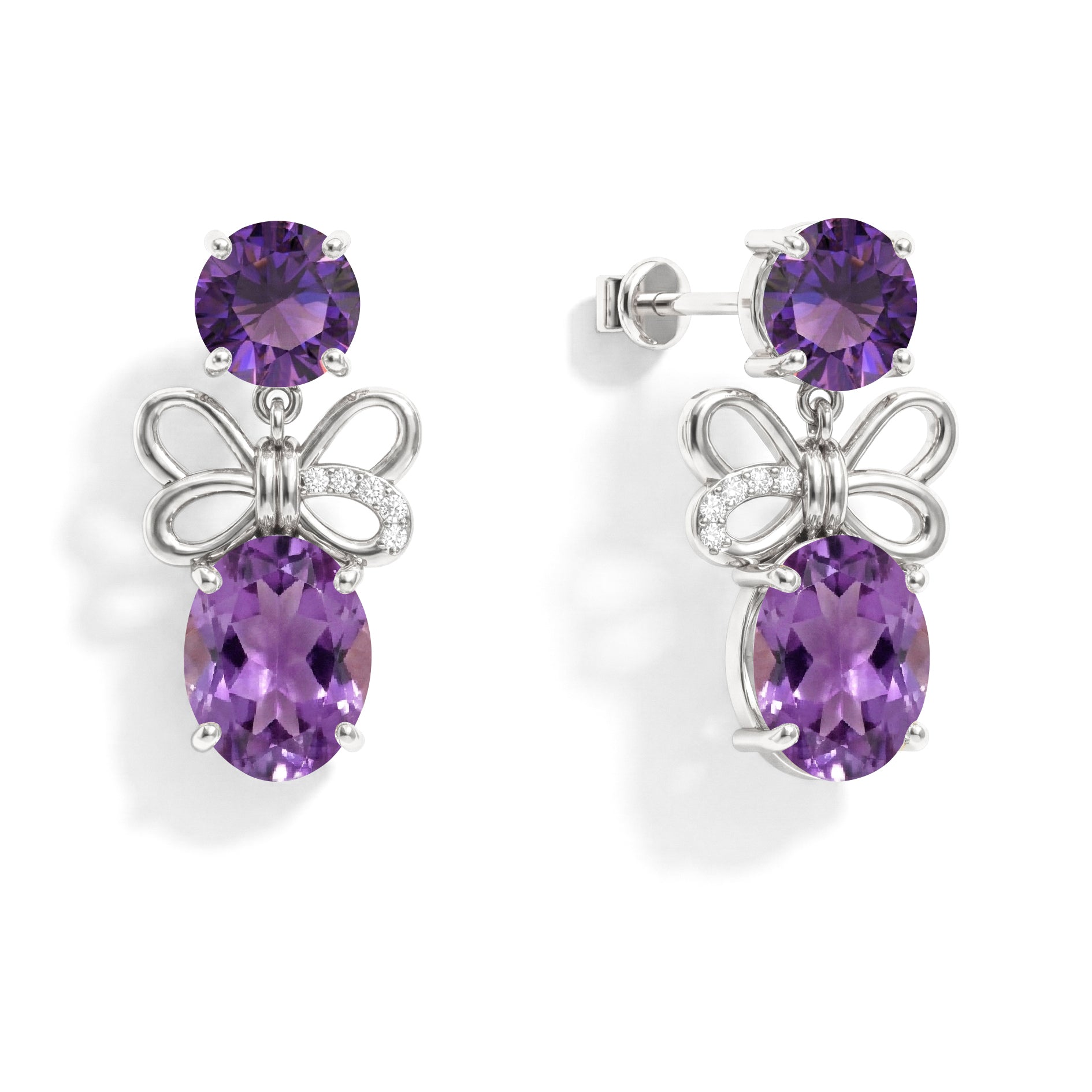 Amethyst Round and Oval Stud Earring in 925 Sterling Silver 6 MM 5-ct.