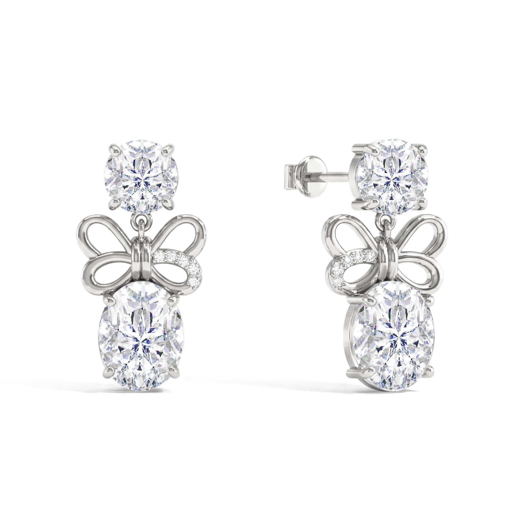 Simulated Diamond CZ Round and Oval Stud Earring in 925 Sterling Silver 6 MM 5-ct.