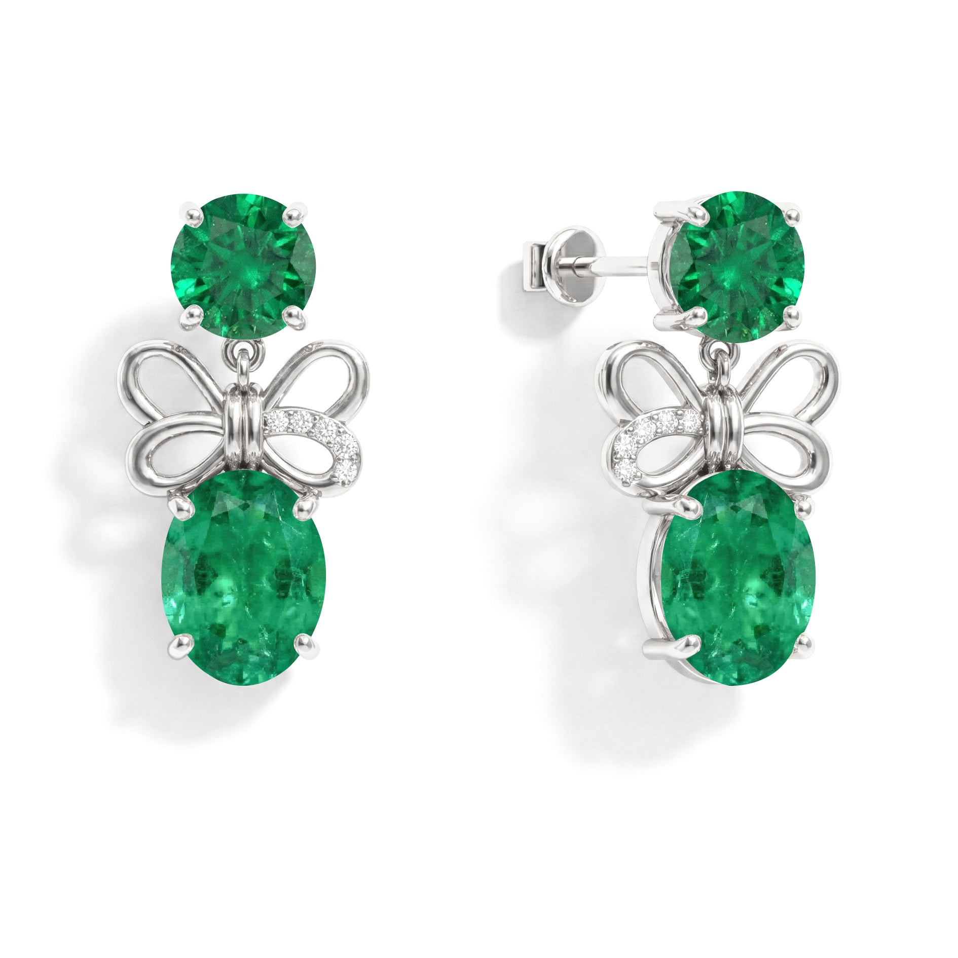 Emerald Round and Oval Stud Earring in 925 Sterling Silver 6 MM 5-ct.