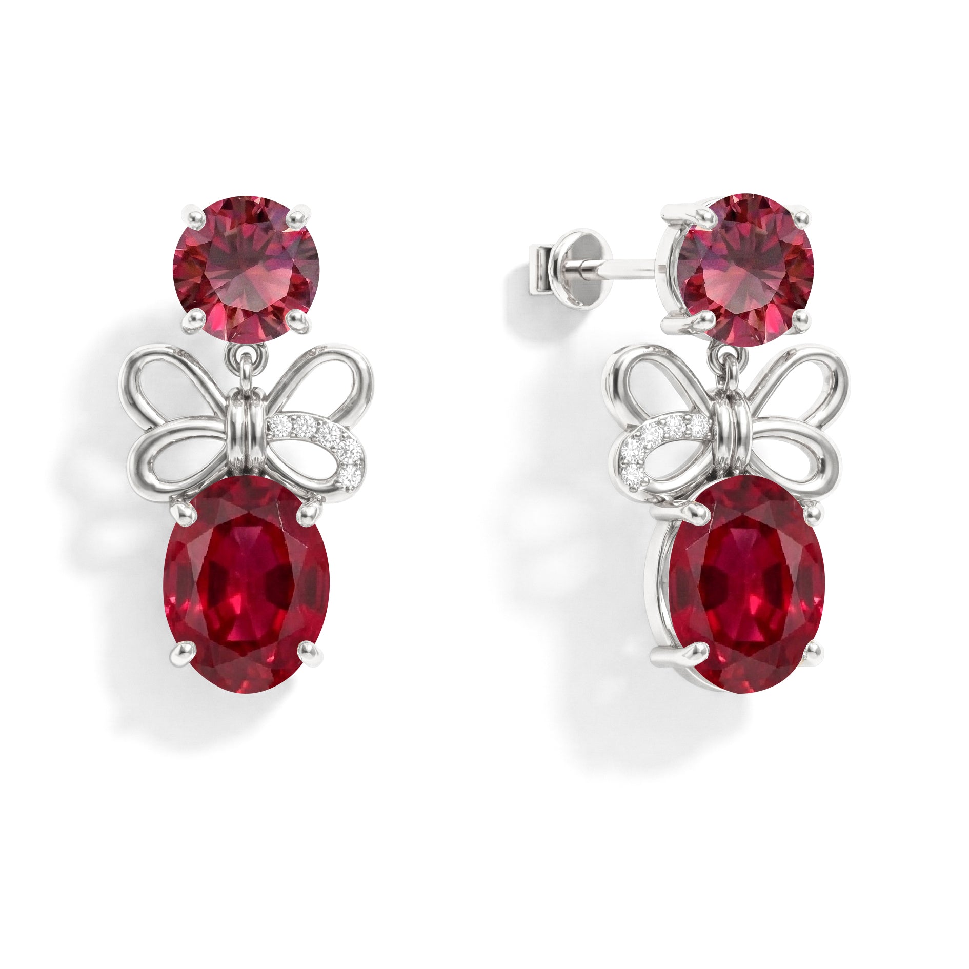Ruby Round and Oval Stud Earring in 925 Sterling Silver 6 MM 5-ct.