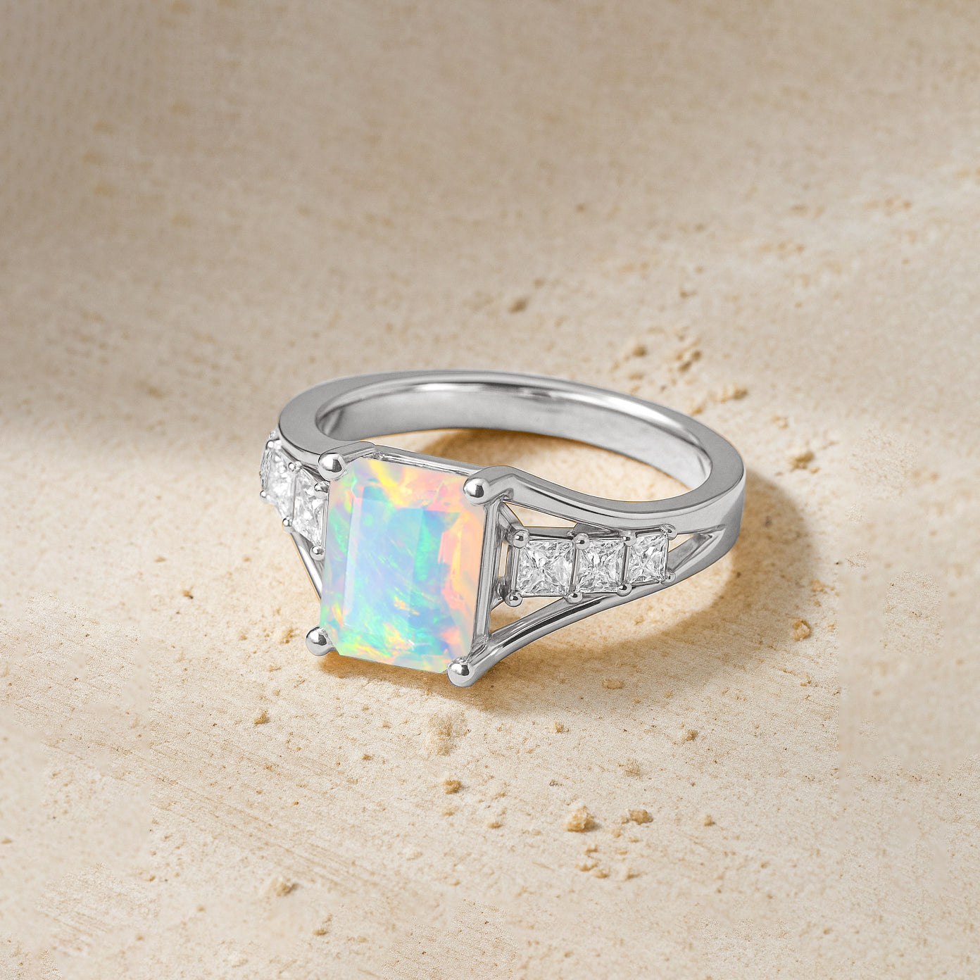 White Ethiopian Opal Octagon Gemstone Statement Ring