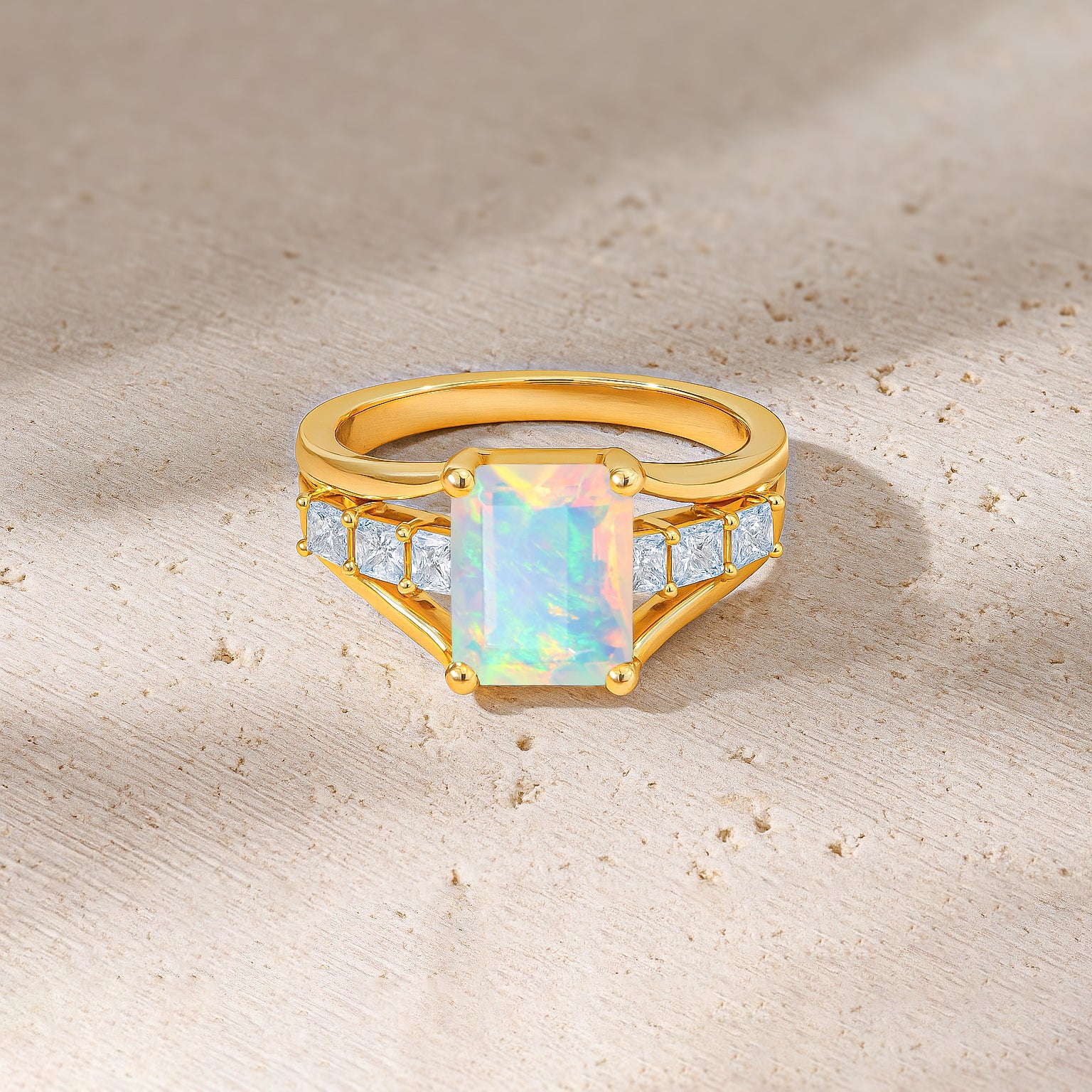 White Ethiopian Opal Octagon Gemstone Statement Ring