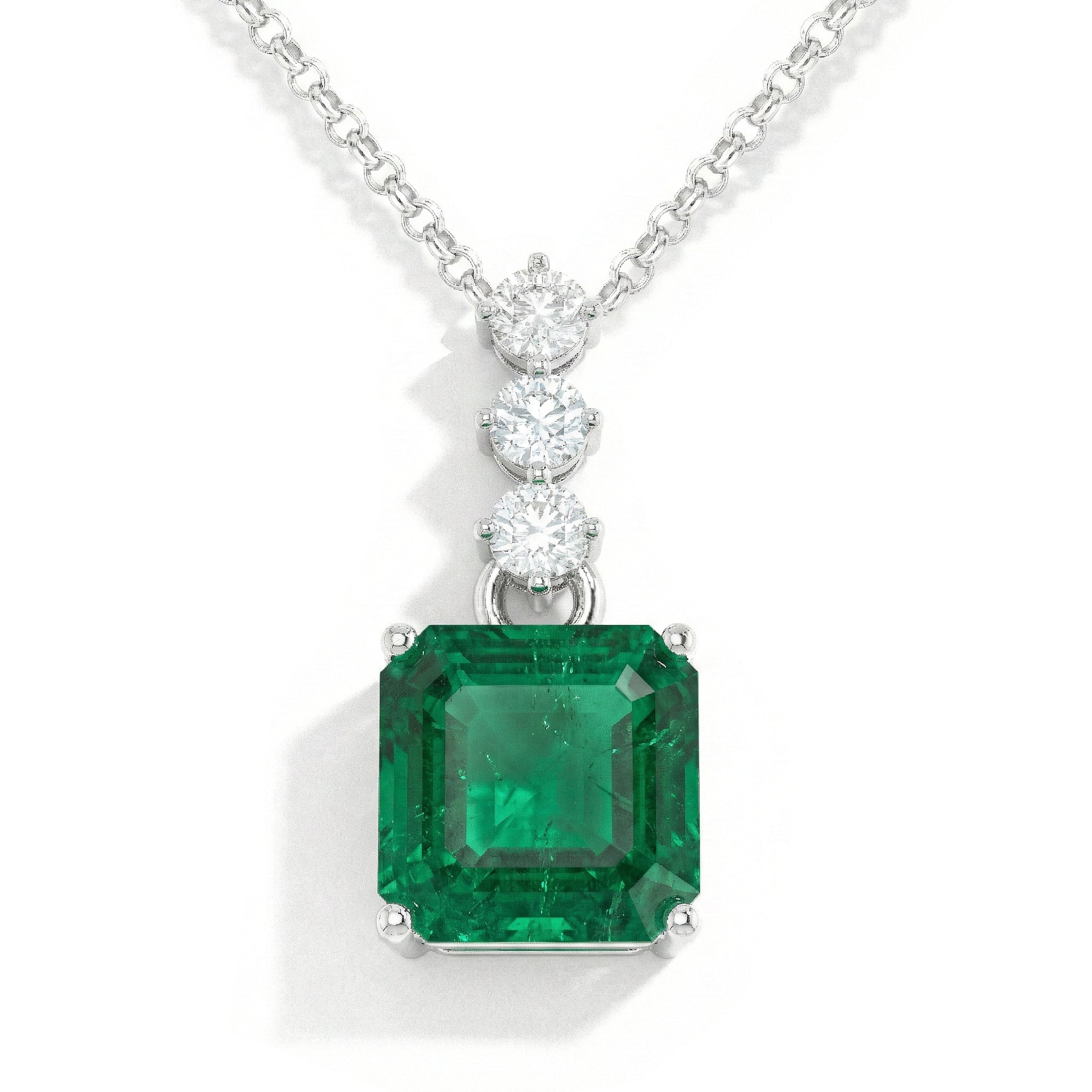 Emerald Octagon Solitaire Pendant Necklace in 925 Sterling Silver 8 MM 2ct