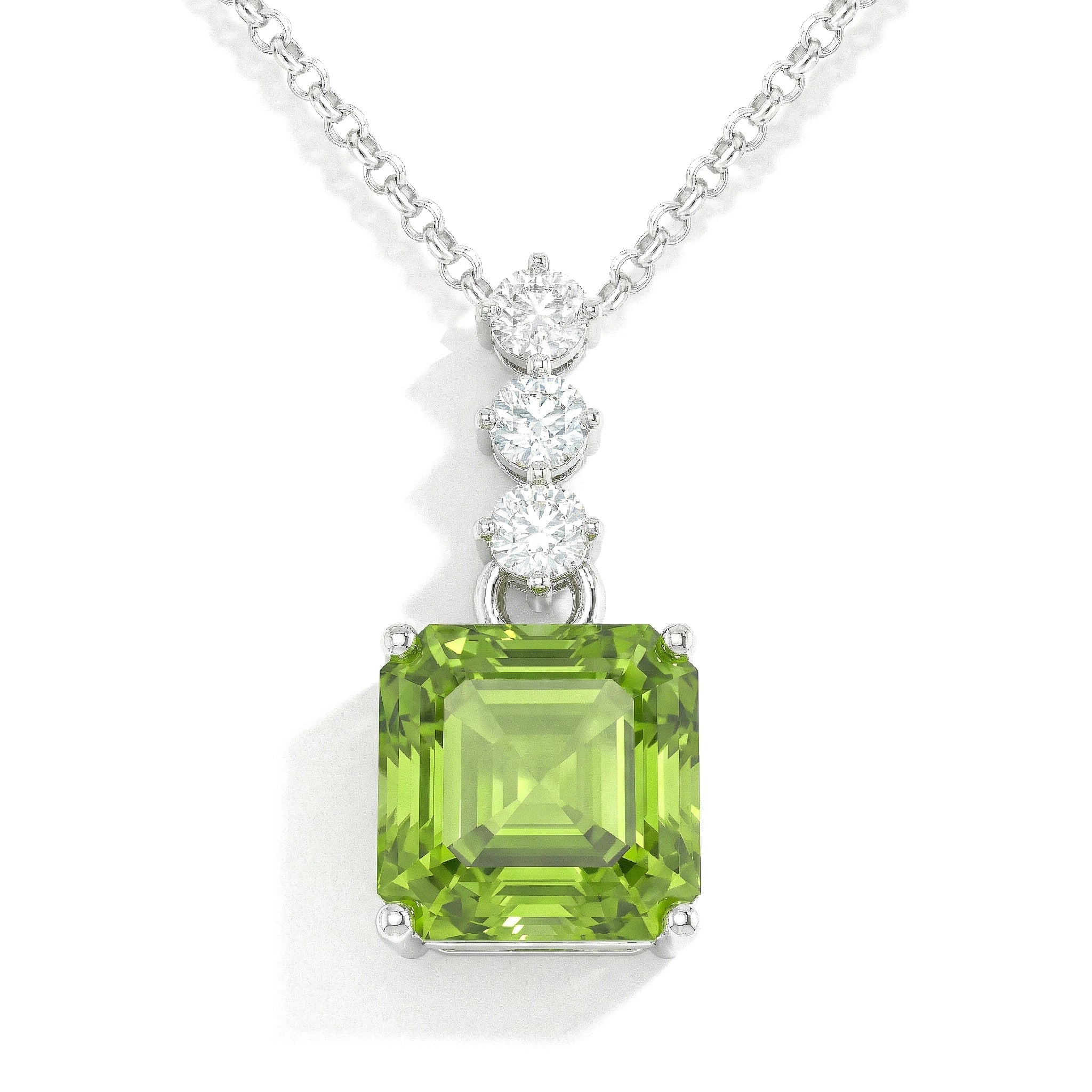 Peridot Octagon Solitaire Pendant Necklace in 925 Sterling Silver 8 MM 2ct