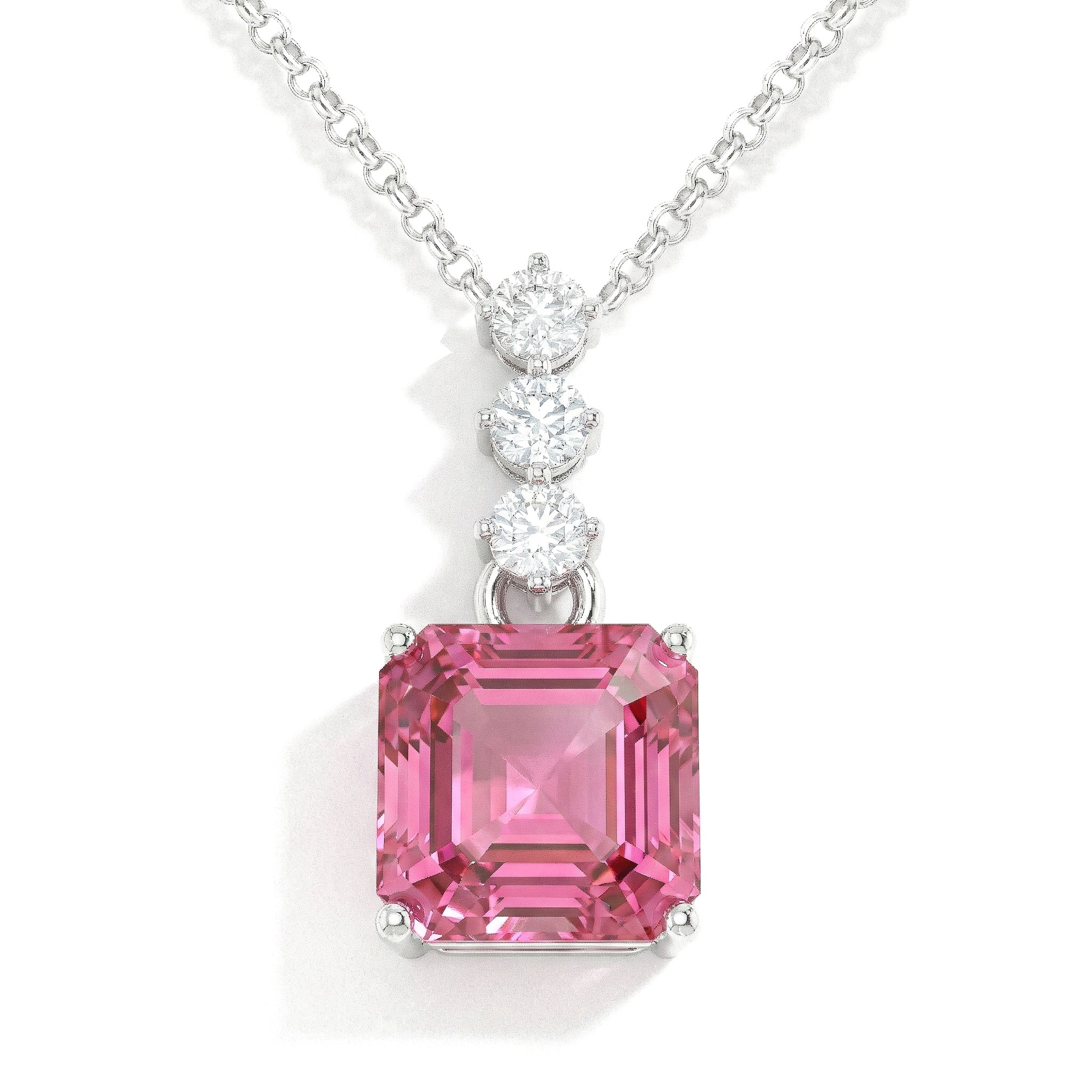 Pink Tourmaline Octagon Solitaire Pendant Necklace in 925 Sterling Silver 8 MM 2ct