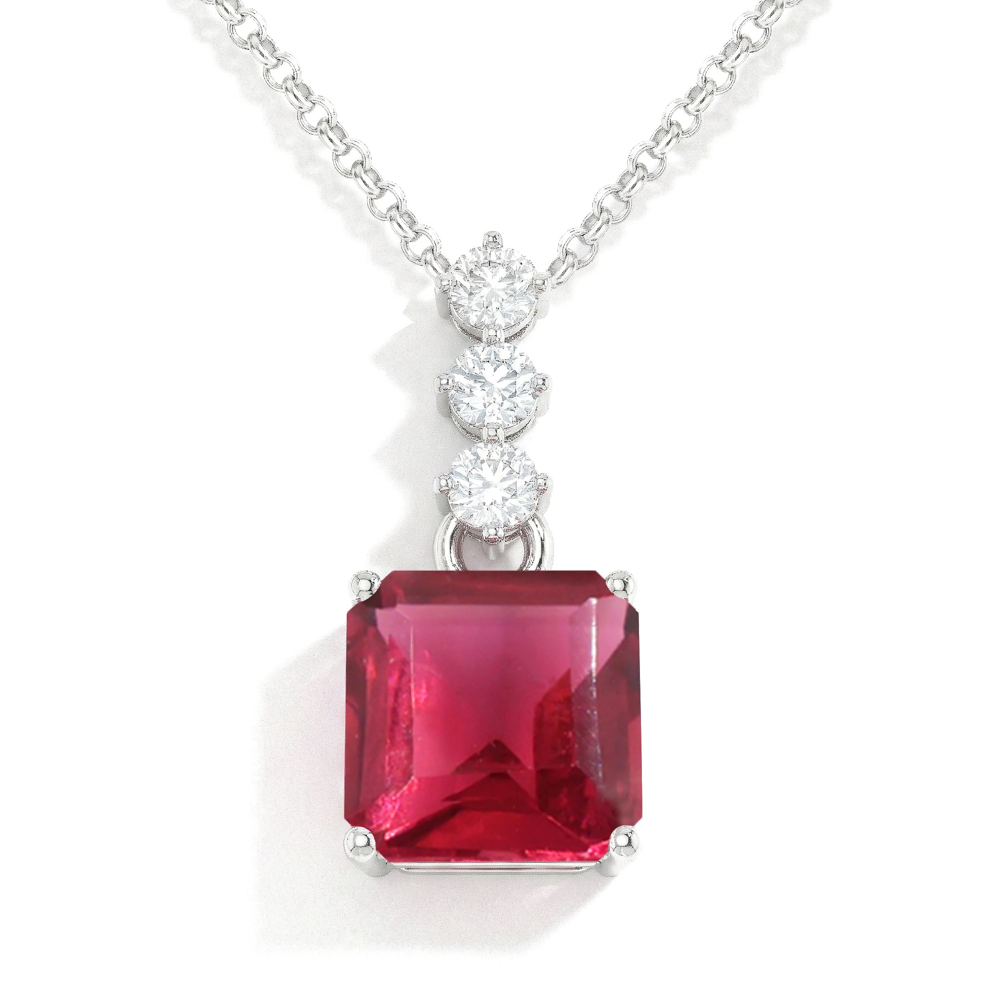 Pink Tourmaline Octagon Solitaire Pendant Necklace in 925 Sterling Silver 8 MM 2ct
