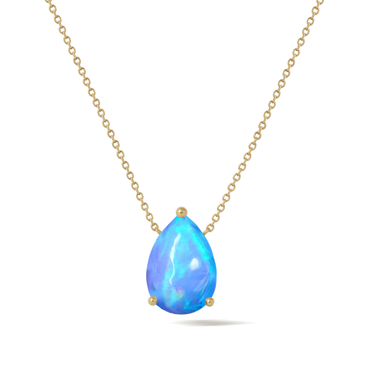 Blue Opal Pear Stone Solitaire Pendant Necklace in 925 Sterling Silver