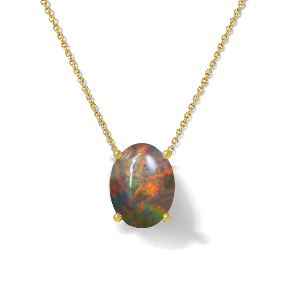 Black Opal Oval Stone Chain Solitaire Pendant Necklace in 925 Silver