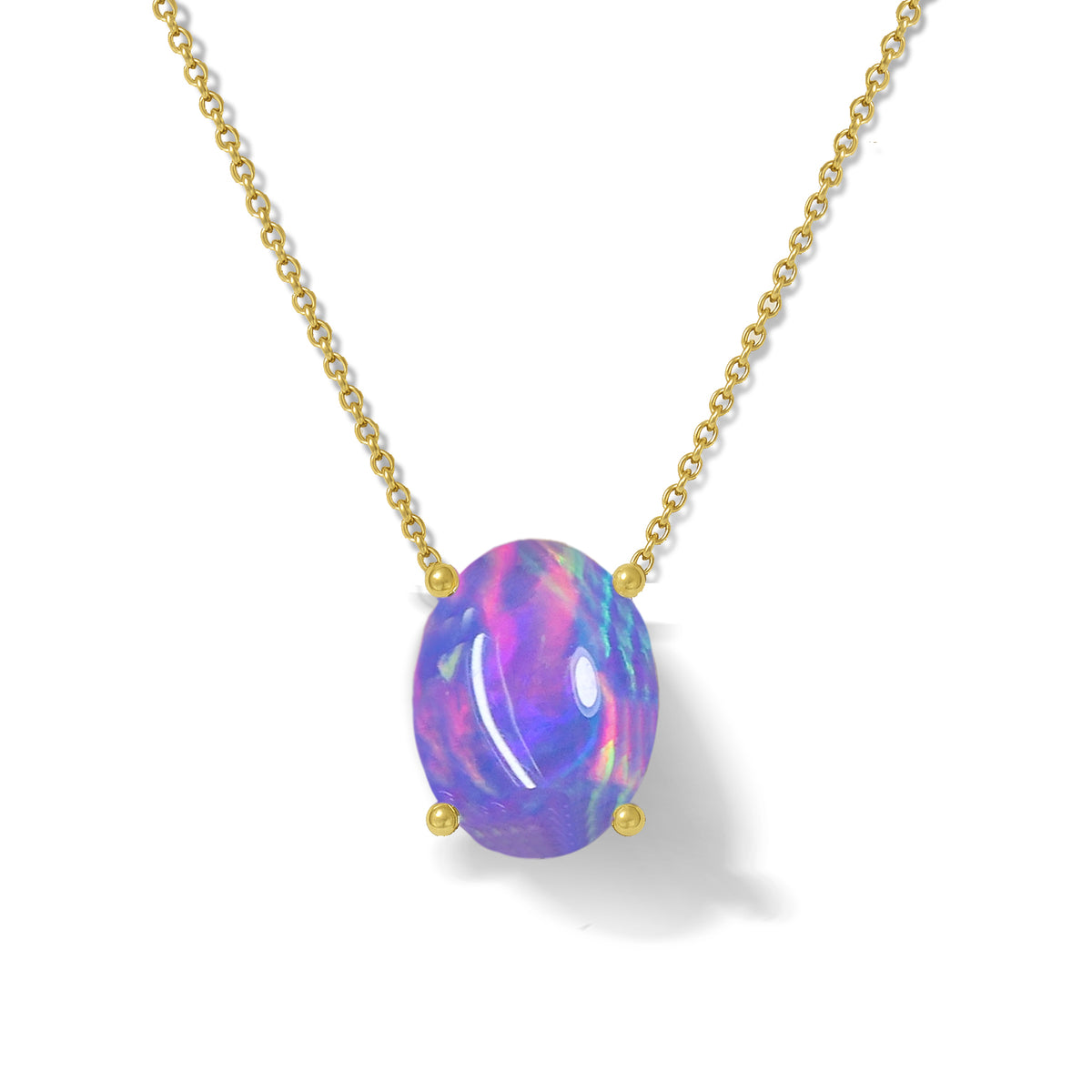 Lavender Opal Oval Stone Chain Solitaire Pendant Necklace in 925 Silver