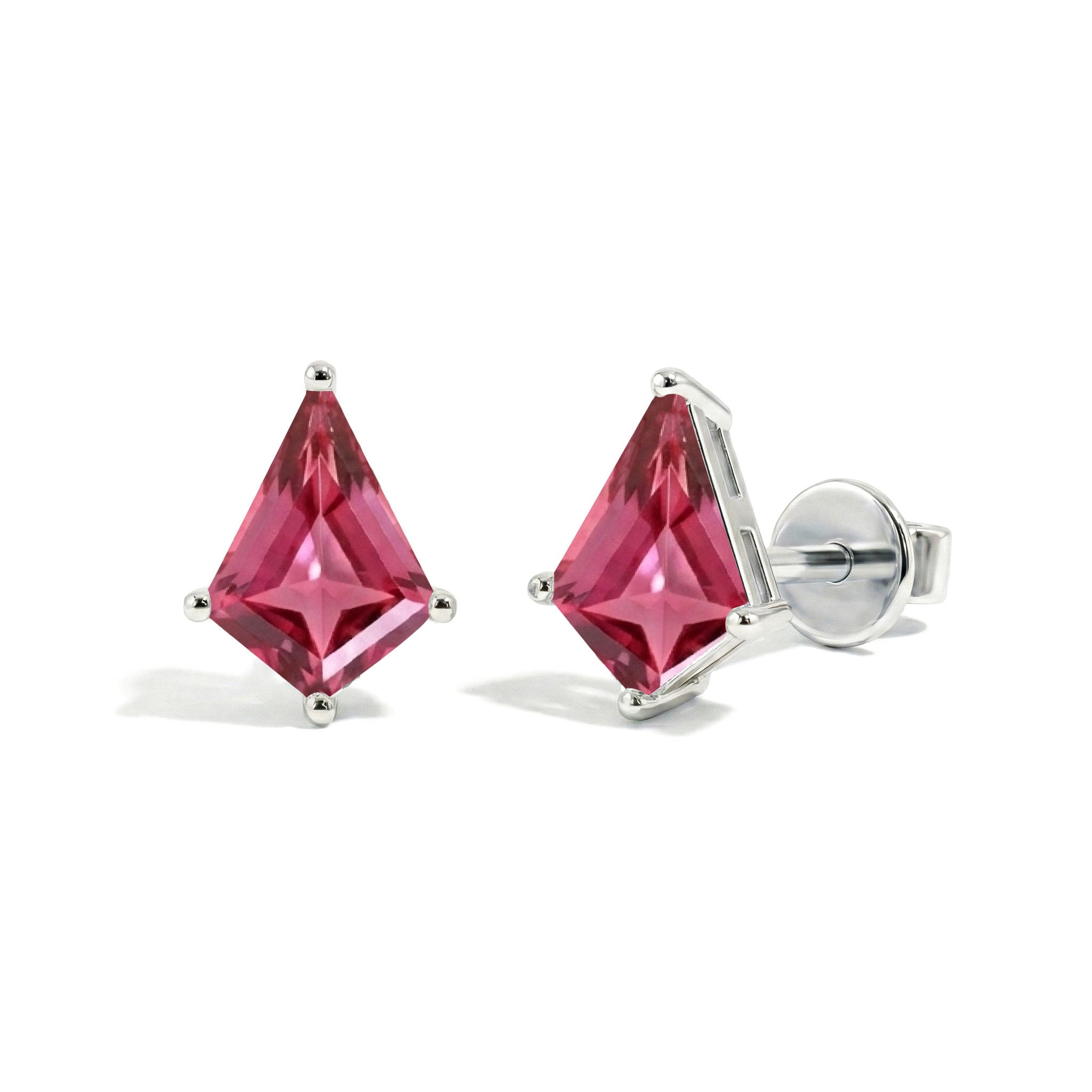 Pink Tourmaline Kite Stud Earrings in 925 Sterling Silver 7x5 MM 1.50ct