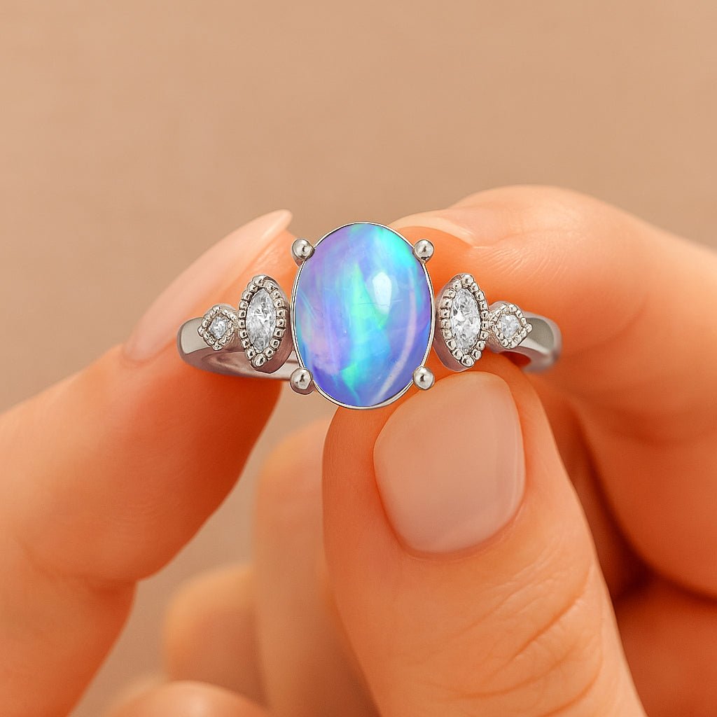 AAA Fire Blue Opal Gemstone Statement Ring for Her - Goodstone Jewels
