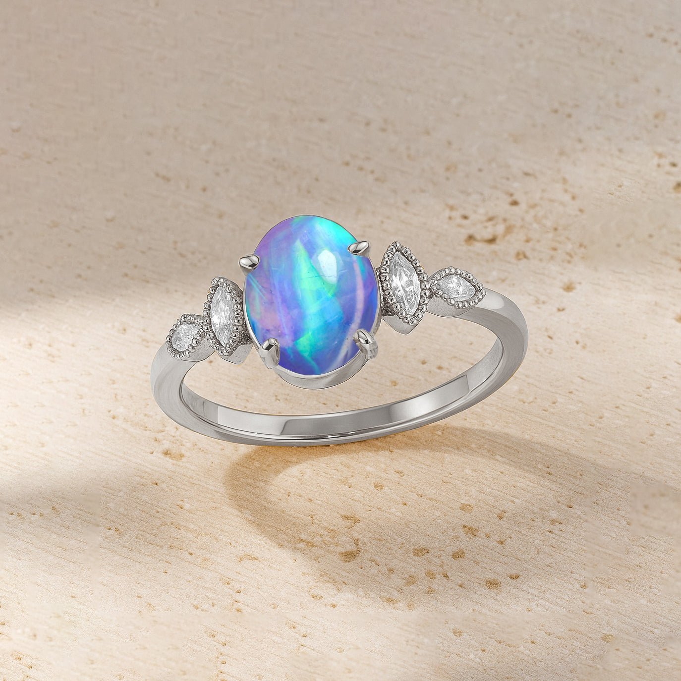 AAA Fire Blue Opal Gemstone Statement Ring for Her - Goodstone Jewels
