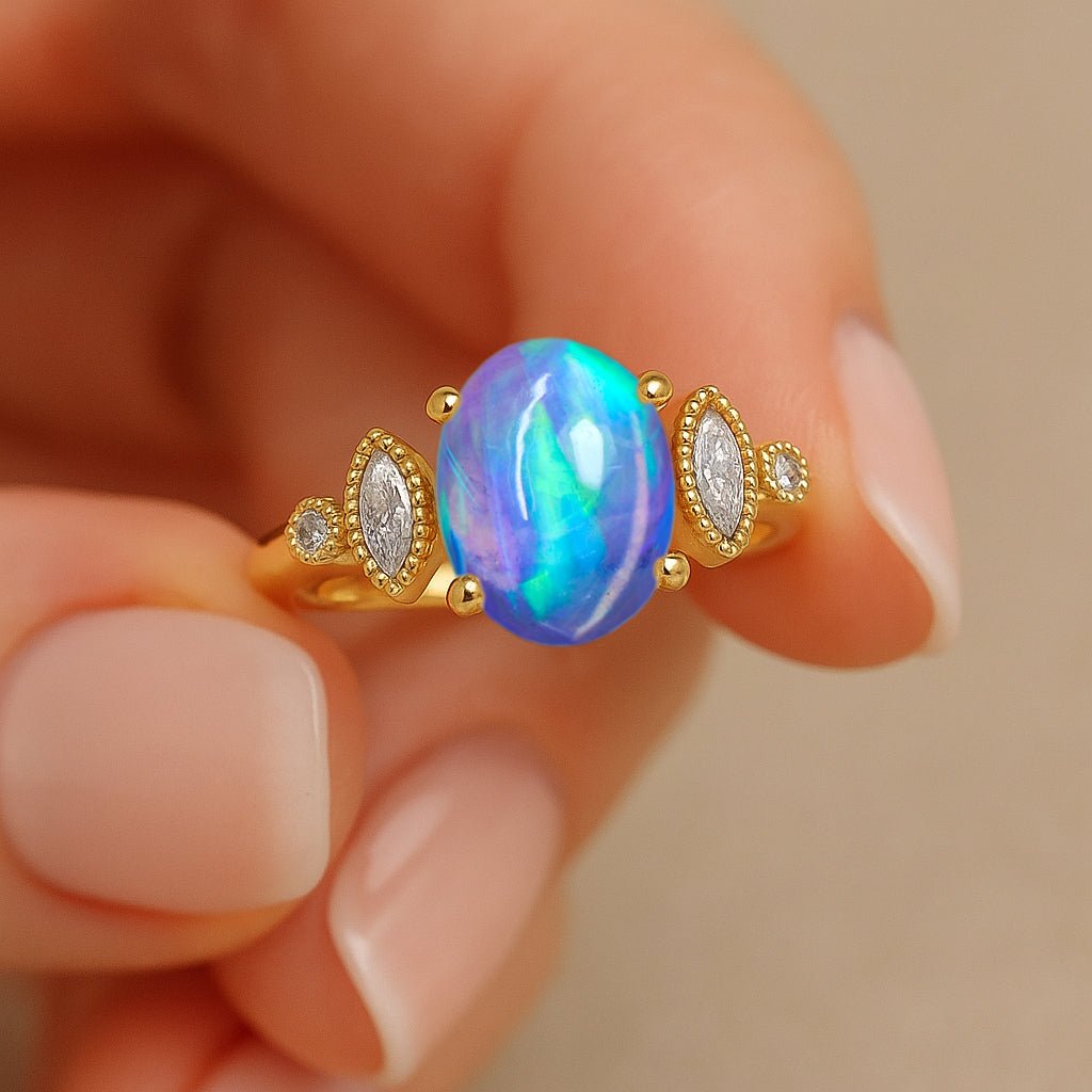 AAA Fire Blue Opal Gemstone Statement Ring for Her - Goodstone Jewels