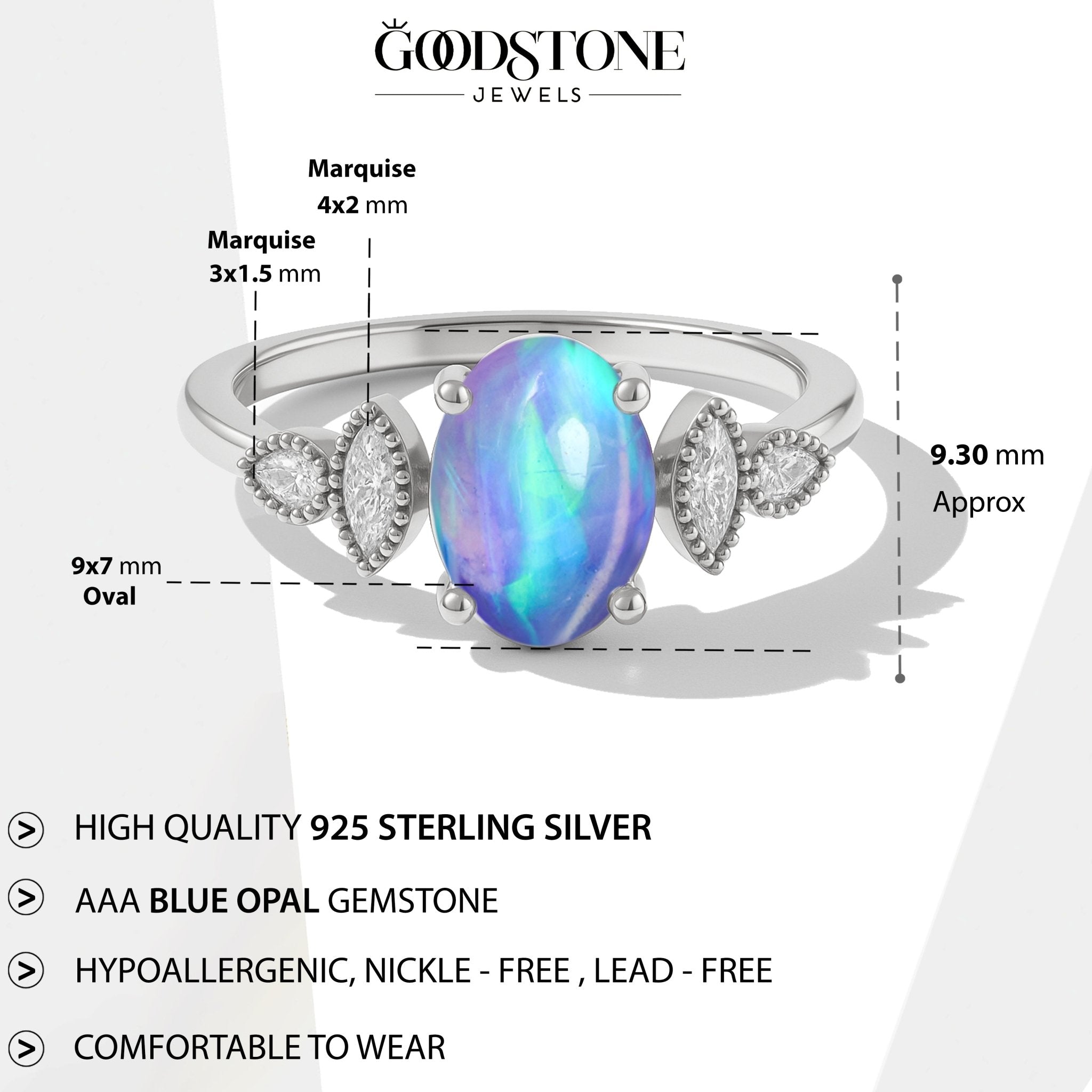 AAA Fire Blue Opal Gemstone Statement Ring for Her - Goodstone Jewels