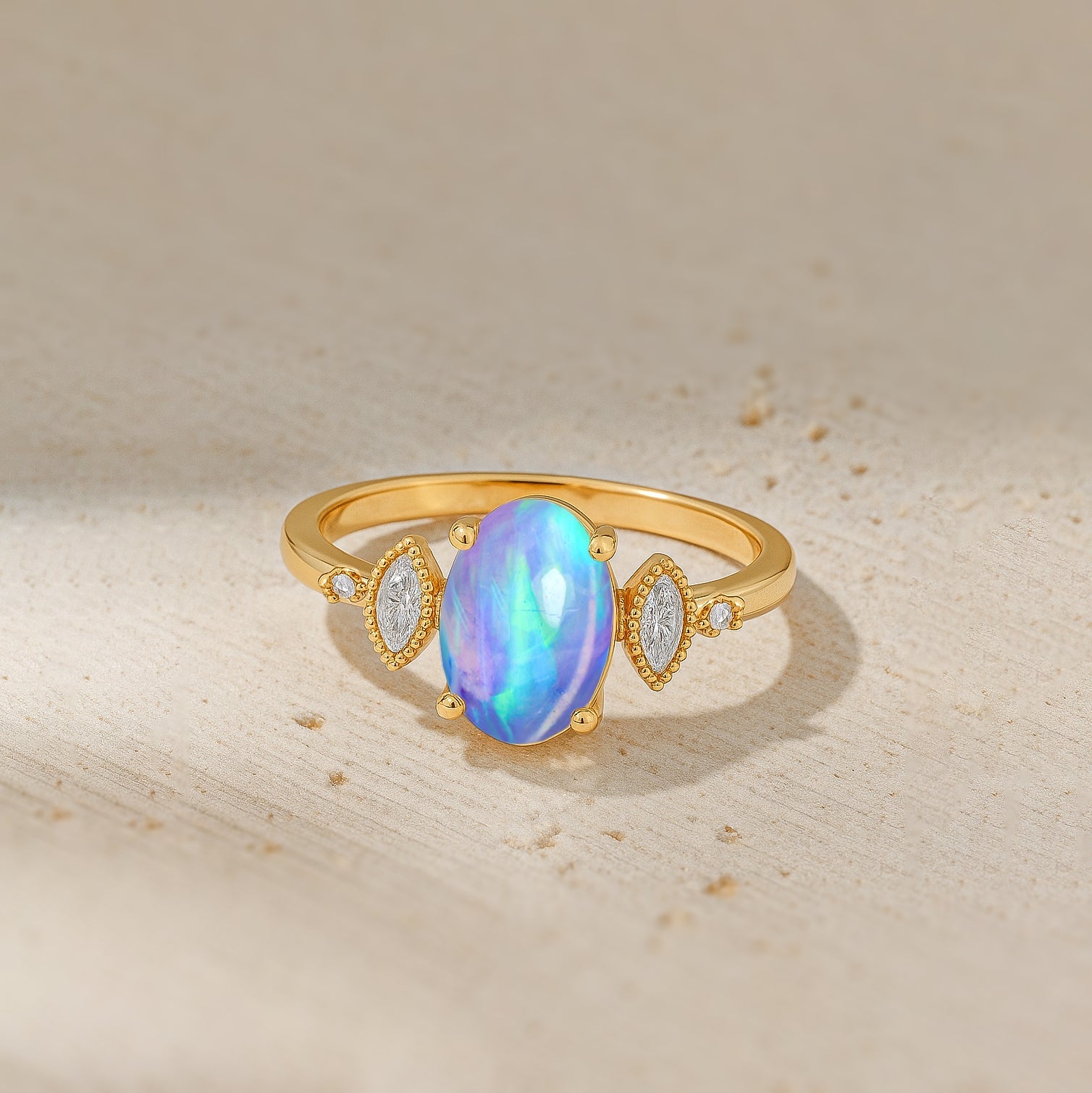 AAA Fire Blue Opal Gemstone Statement Ring for Her - Goodstone Jewels