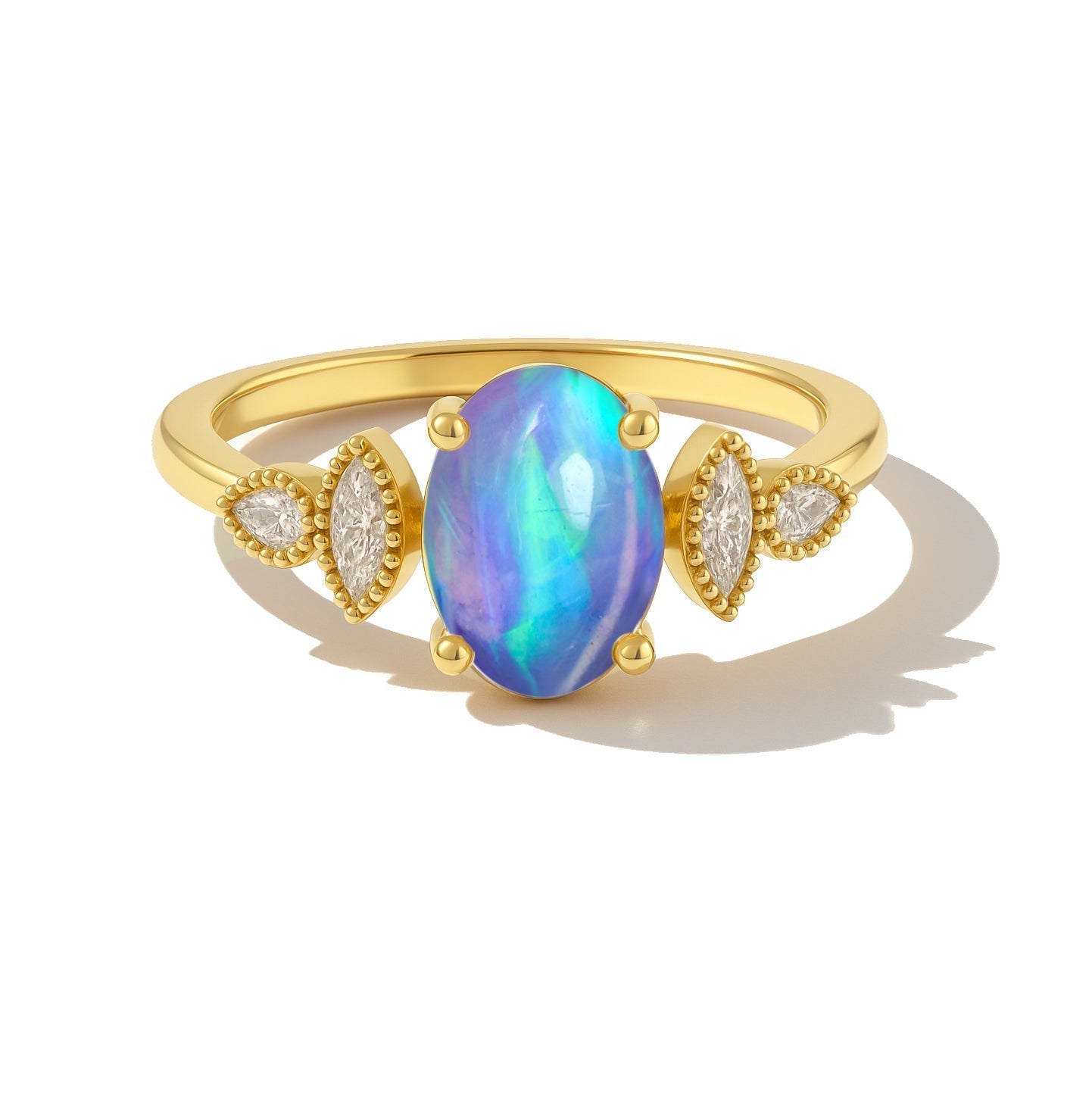 Blue opal gold plated rings for women