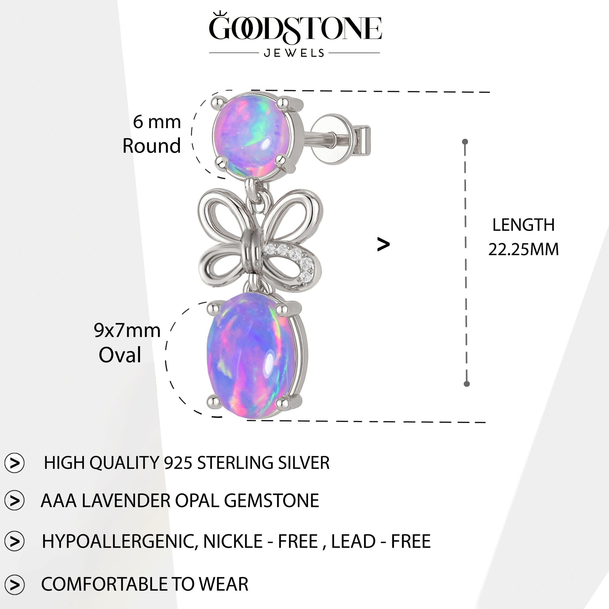 AAA Lavender Opal Butterfly Style Stud Earrings - Goodstone Jewels